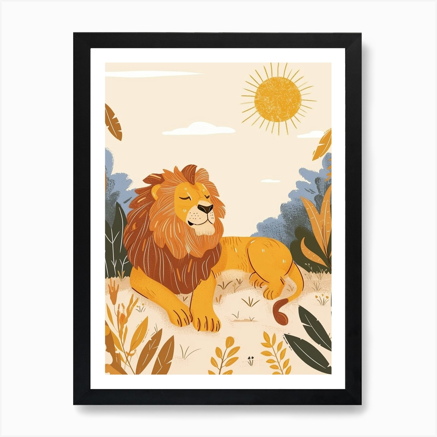 African Lion Resting In The Sun Ill Framed Wall Art Poster Canvas Print Picture