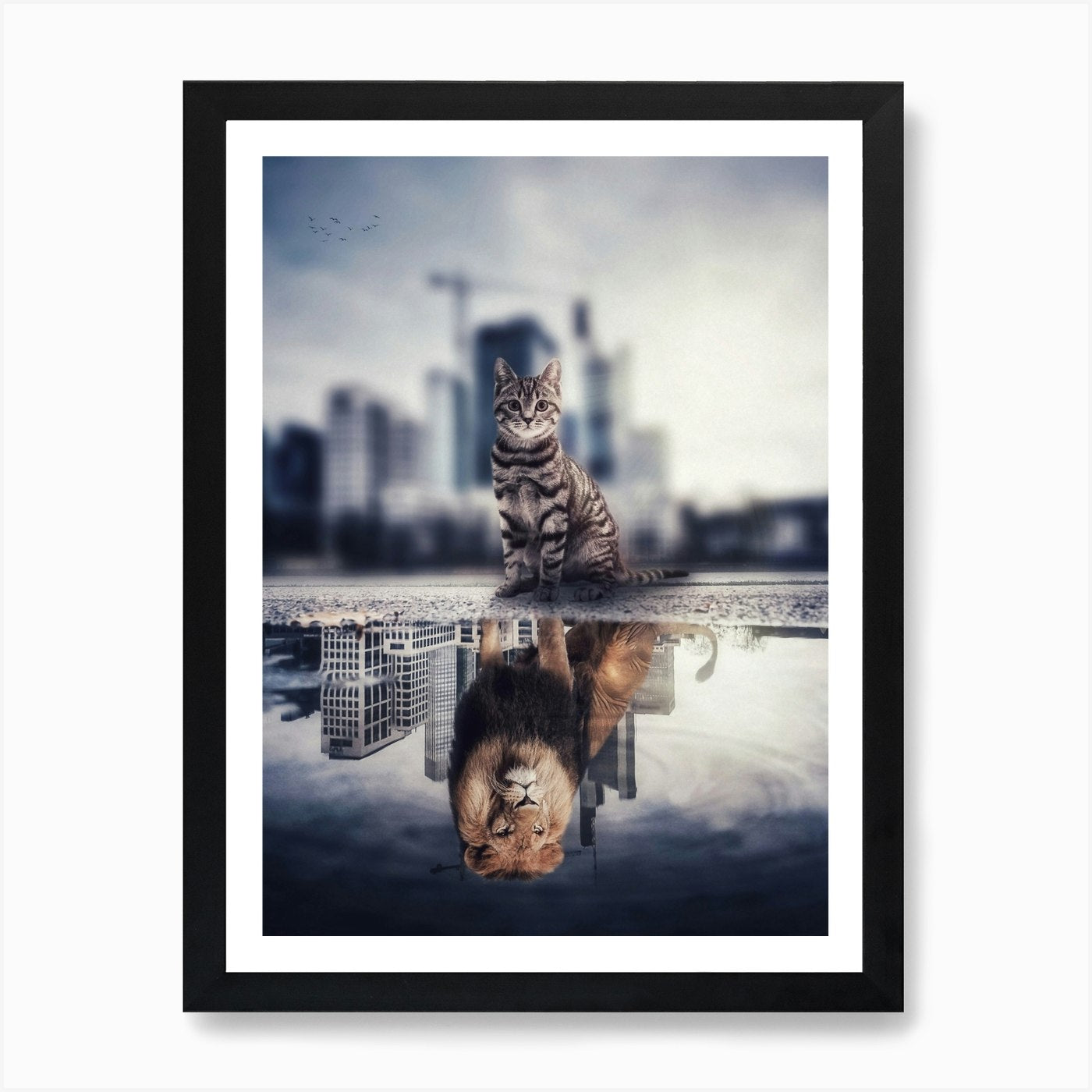 The Lion City Puddle Reflection Art Framed Wall Art Poster Canvas Print Picture