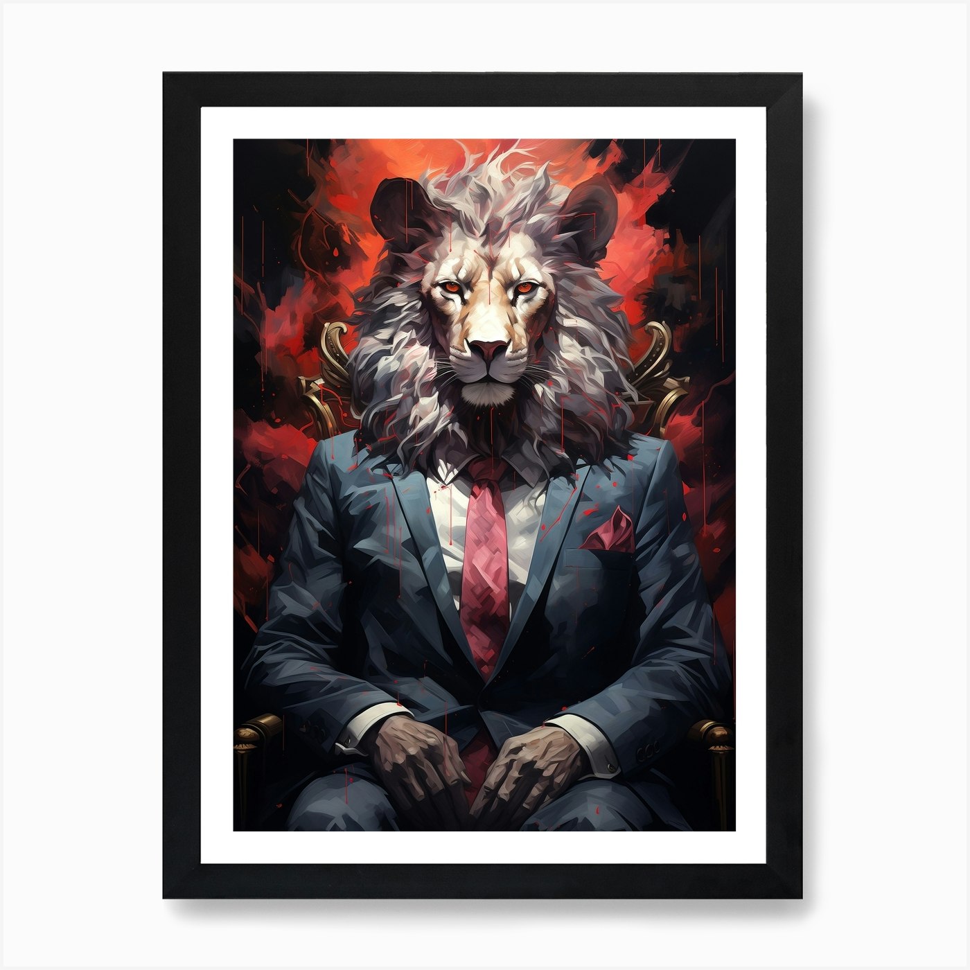 Lion In A Suit Art Print Framed Wall Art Poster Canvas Print Picture