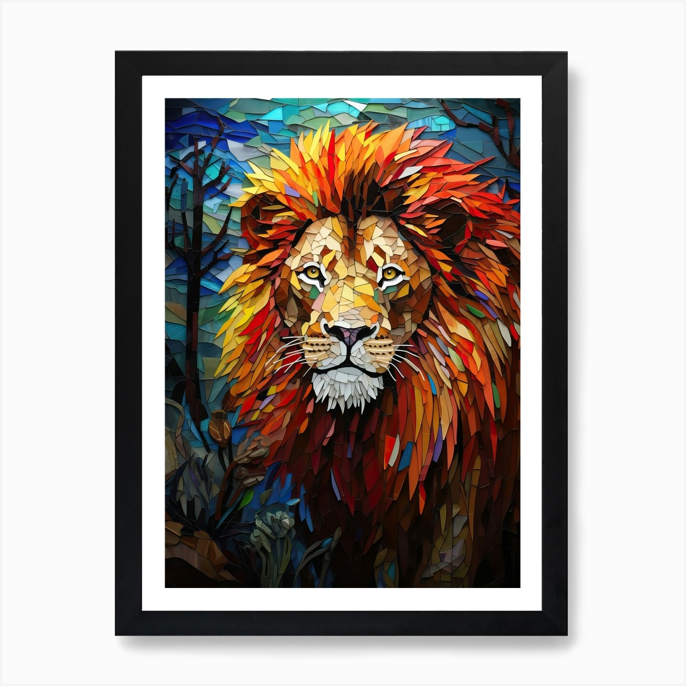 Lion Art Painting Mosaic Style 4 Ar Framed Wall Art Poster Canvas Print Picture