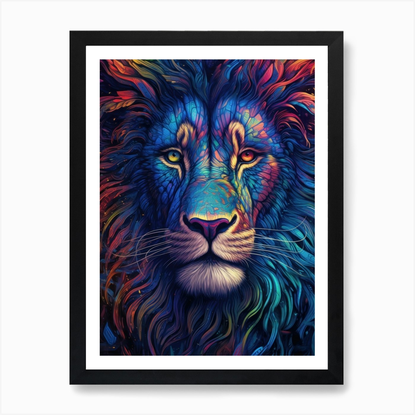 Neon Lion Art Print Framed Wall Art Poster Canvas Print Picture