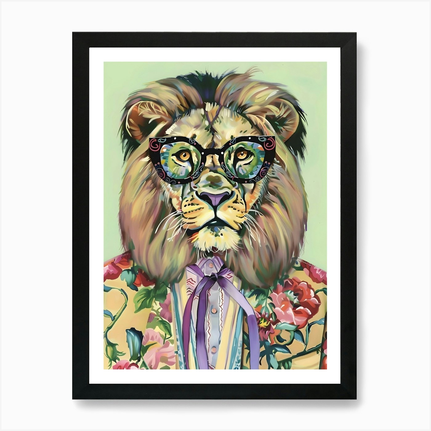 Lion In Glasses 1 Art Print Framed Wall Art Poster Canvas Print Picture