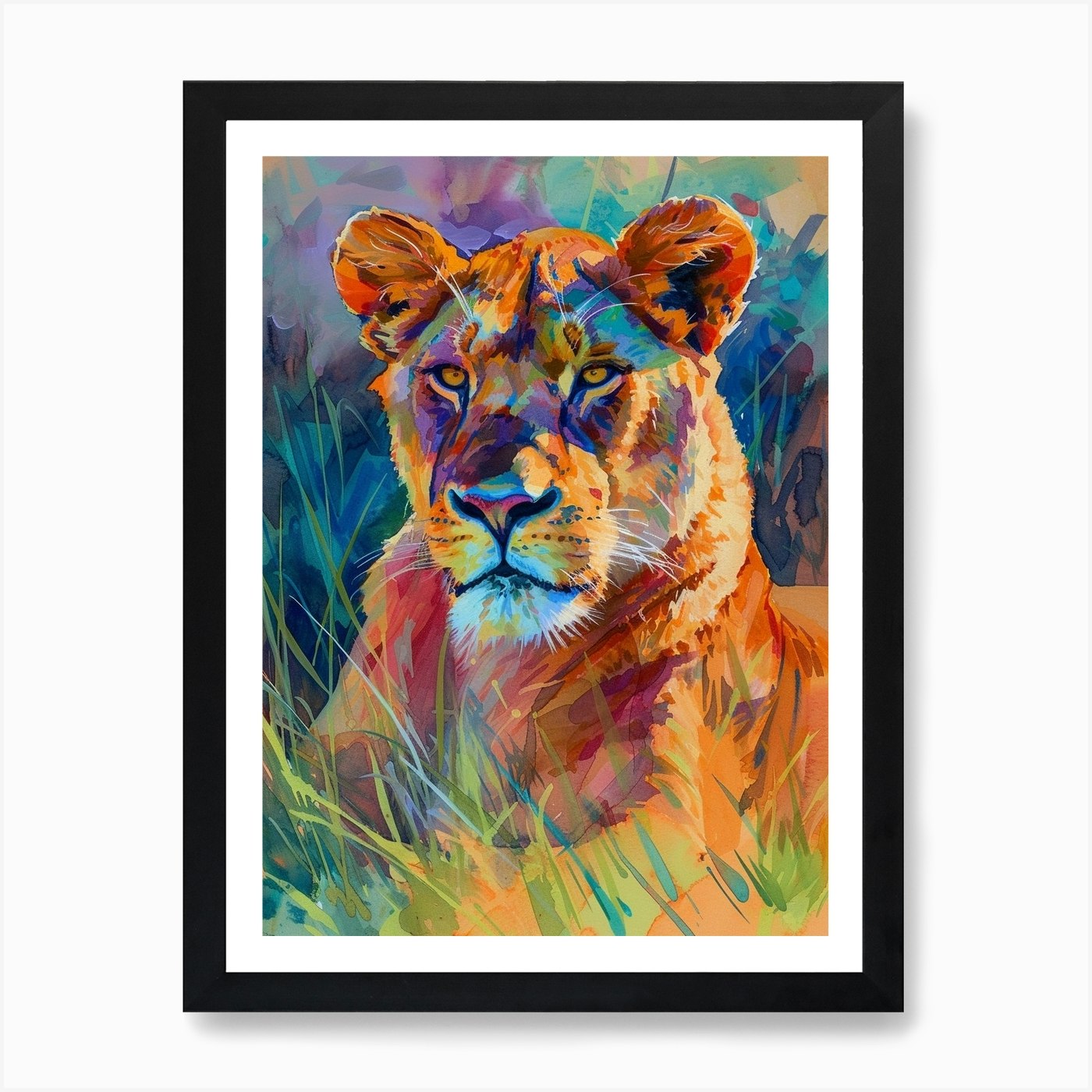 Masai Lion Lioness On The Prowl Fau Framed Wall Art Poster Canvas Print Picture