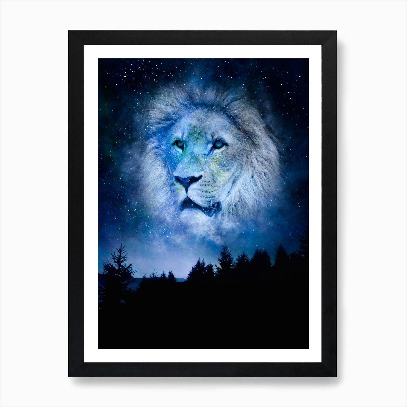 Blue Lion Galaxy Art Print Framed Wall Art Poster Canvas Print Picture
