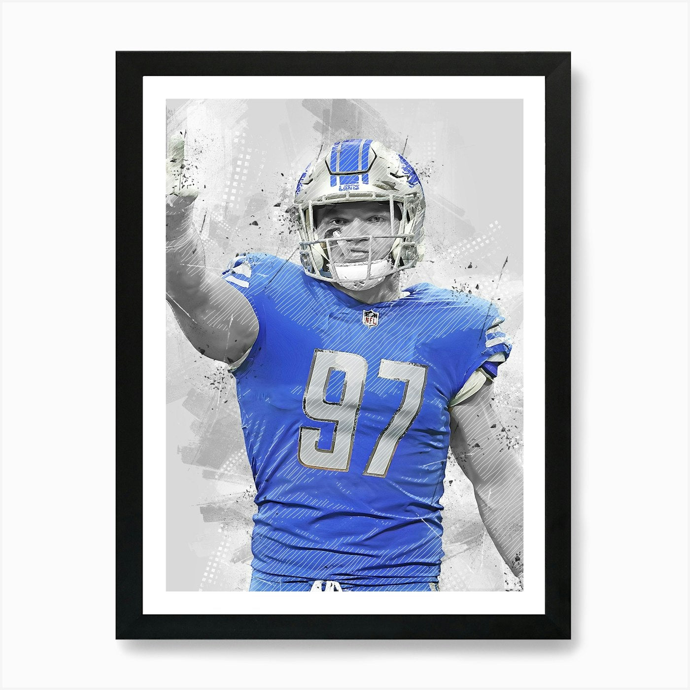 Aidan Hutchinson Detroit Lions Art Framed Wall Art Poster Canvas Print Picture