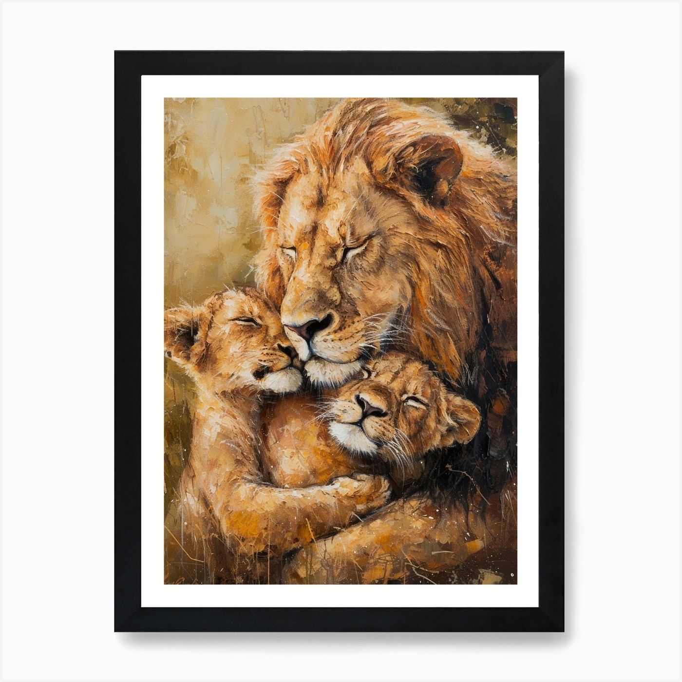 African Lion Family Bonding Acrylic Framed Wall Art Poster Canvas Print Picture