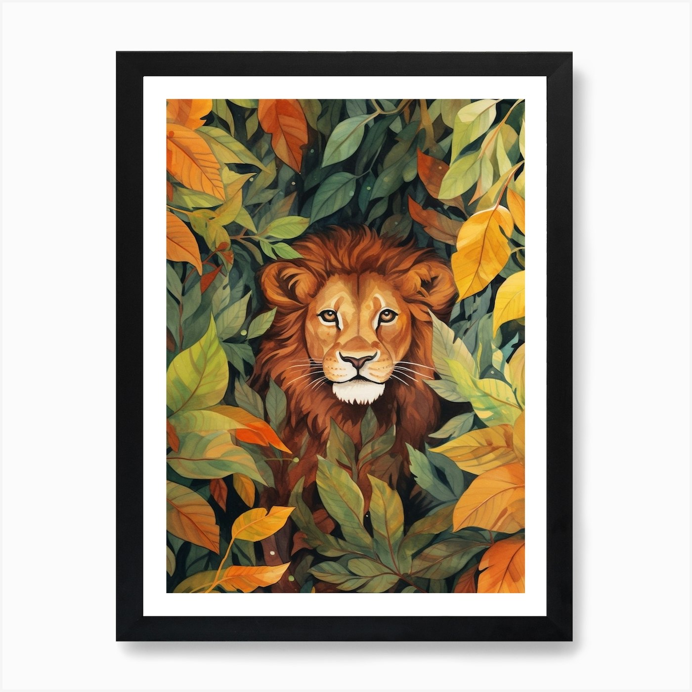 Lion In The Jungle Watercolour 4 Ar Framed Wall Art Poster Canvas Print Picture