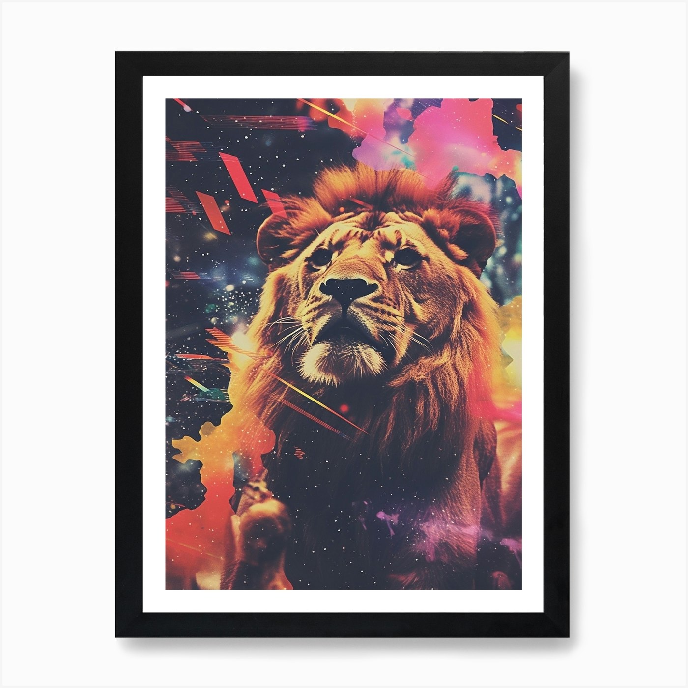 Lion Zodiac Retro Collage 3 Art Pri Framed Wall Art Poster Canvas Print Picture