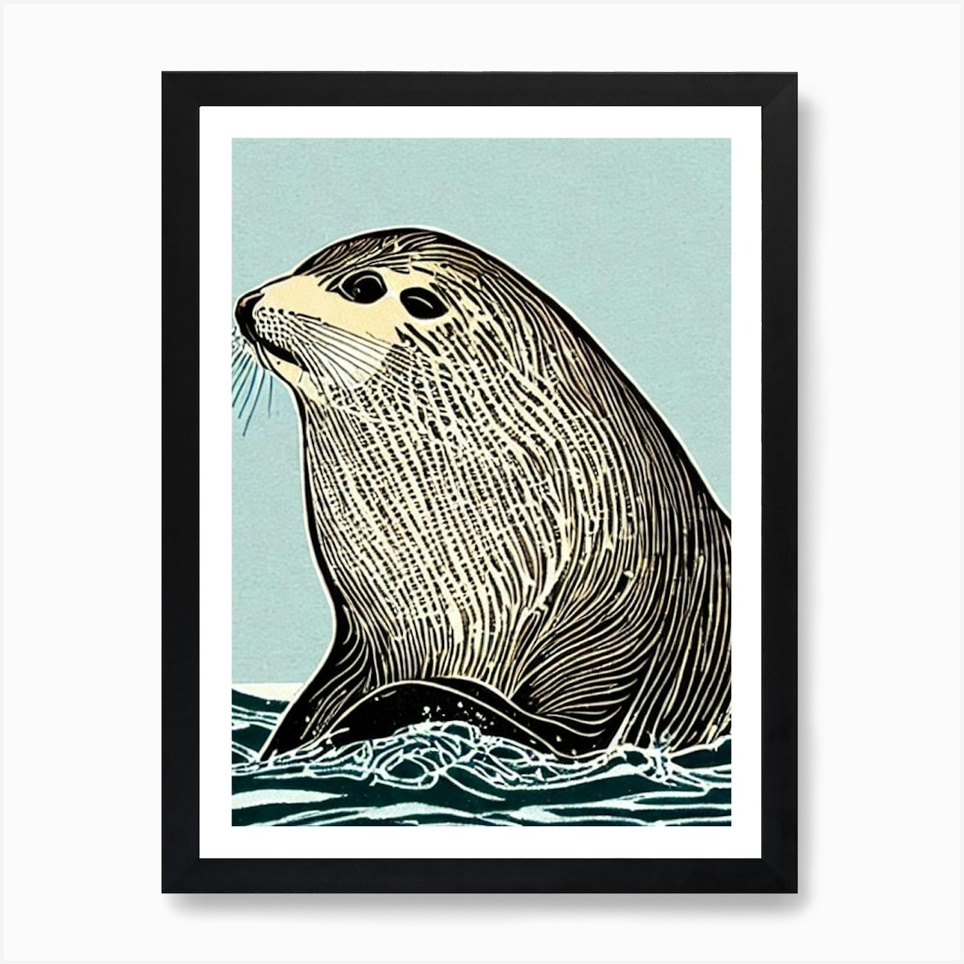 Sea Lion Linocut Art Print Framed Wall Art Poster Canvas Print Picture