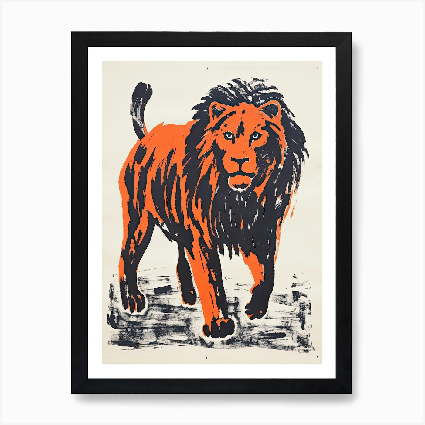Lion, Woodblock Animal Drawing 2 Ar Framed Wall Art Poster Canvas Print Picture
