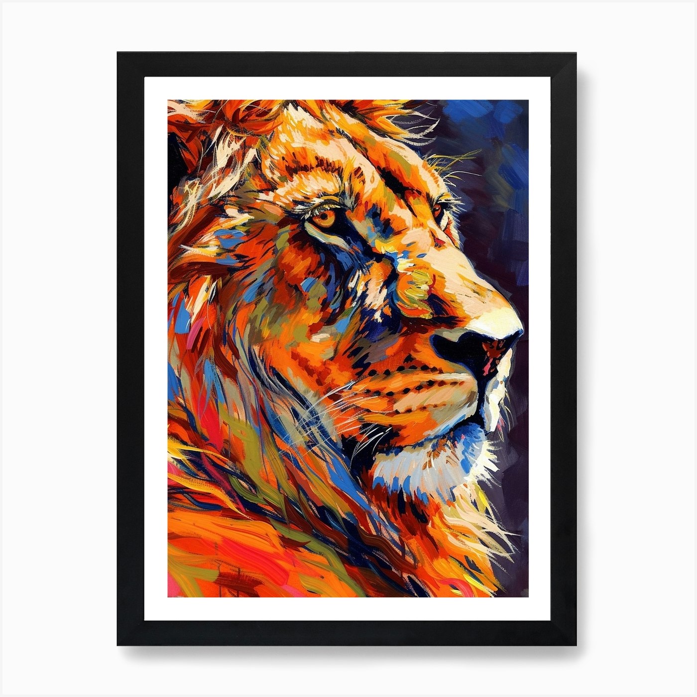 Masai Lion Portrait Close Up Fauvis Framed Wall Art Poster Canvas Print Picture