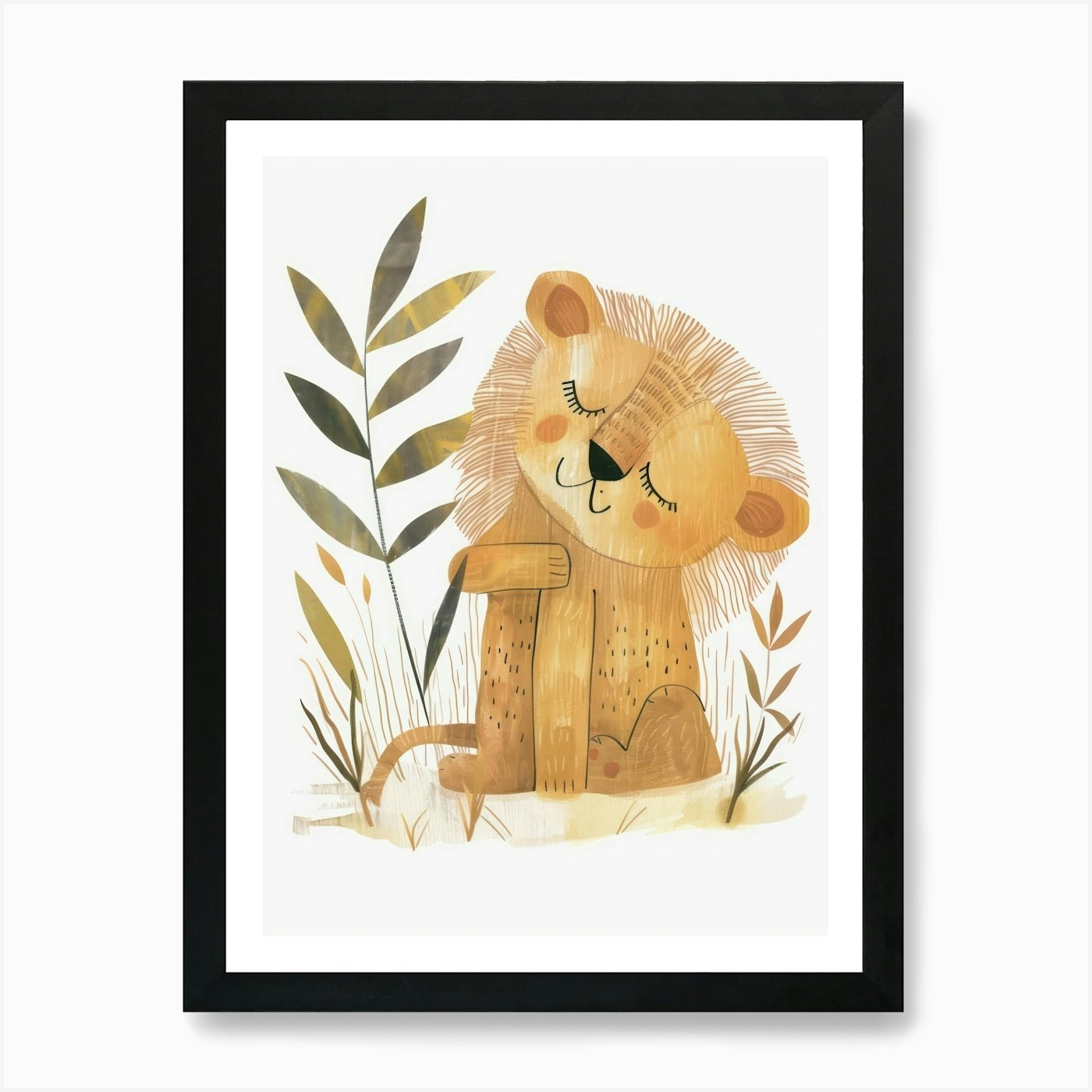 Charming Nursery Kids Animals Lion Framed Wall Art Poster Canvas Print Picture
