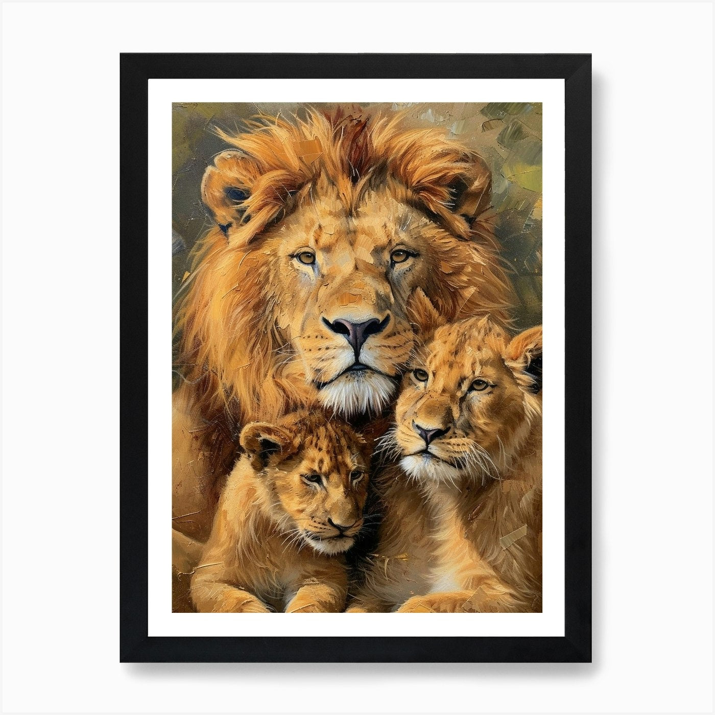 Barbary Lion Family Bonding Acrylic Framed Wall Art Poster Canvas Print Picture