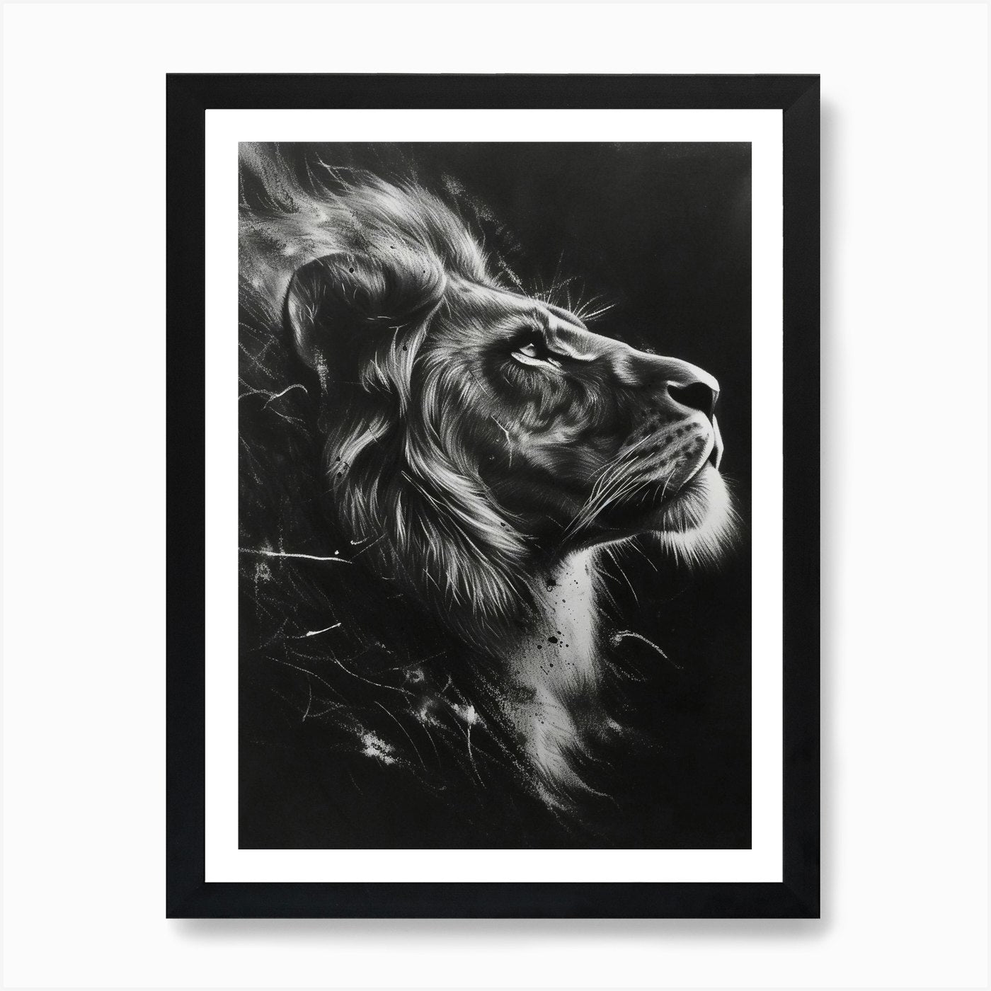 African Lion Charcoal Drawing Night Framed Wall Art Poster Canvas Print Picture