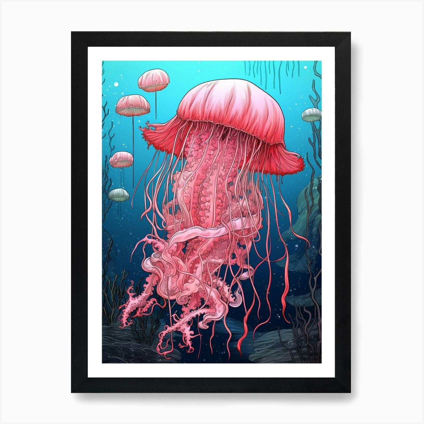 Lions Mane Jellyfish Illustration 4 Framed Wall Art Poster Canvas Print Picture