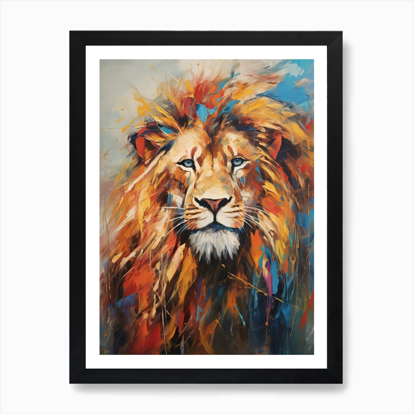 Lion Art Painting Expressionism Sty Framed Wall Art Poster Canvas Print Picture