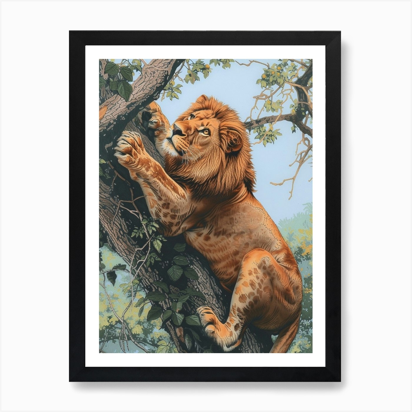 Barbary Lion Relief Illustration Cl Framed Wall Art Poster Canvas Print Picture