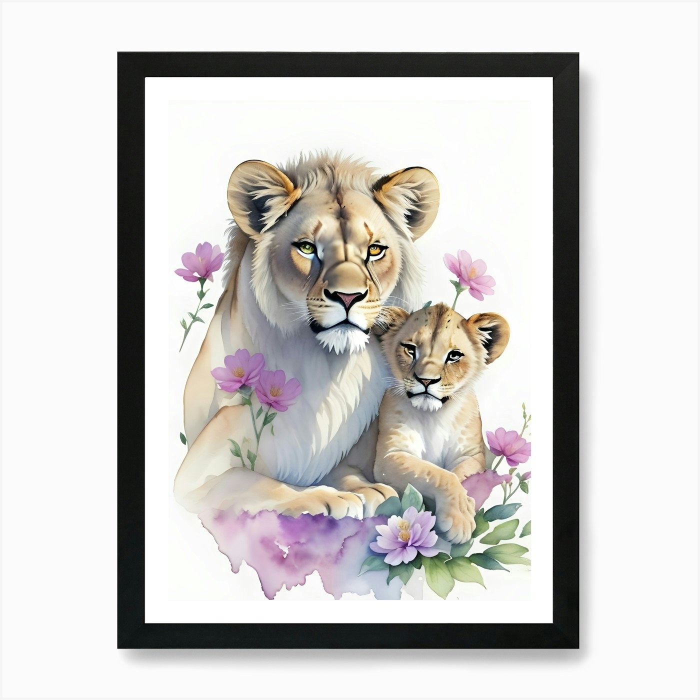 Lion Mother And Cub 1 Art Print Framed Wall Art Poster Canvas Print Picture