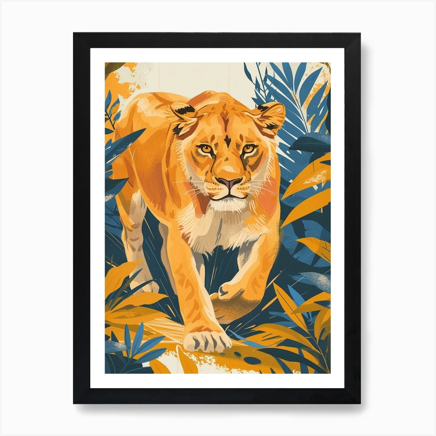 African Lion Lioness On The Prowl I Framed Wall Art Poster Canvas Print Picture