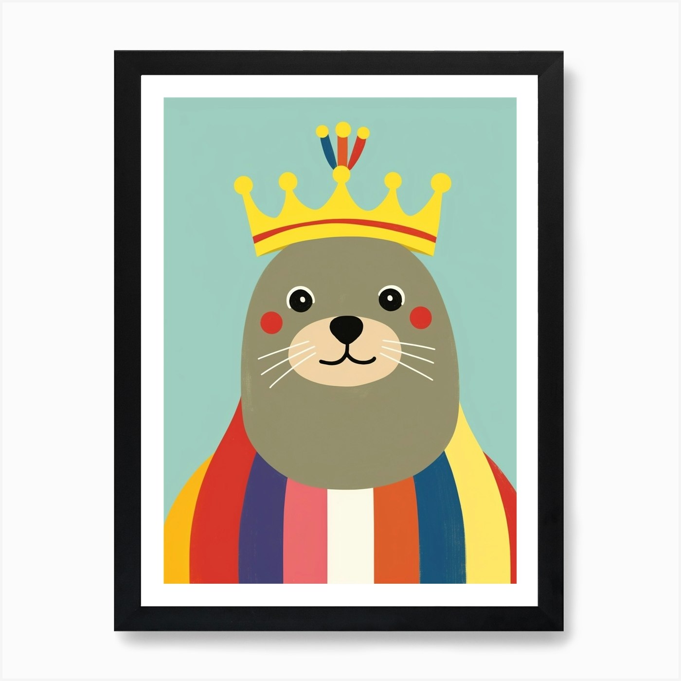 Little Sea Lion Wearing A Crown Art Framed Wall Art Poster Canvas Print Picture