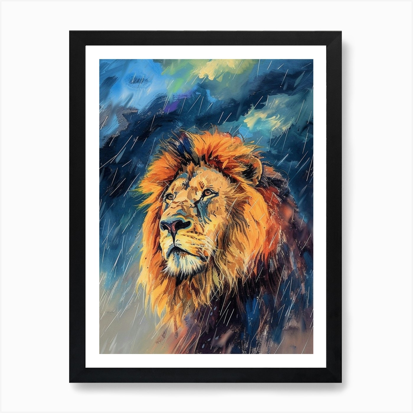 Masai Lion Facing A Storm Fauvist P Framed Wall Art Poster Canvas Print Picture