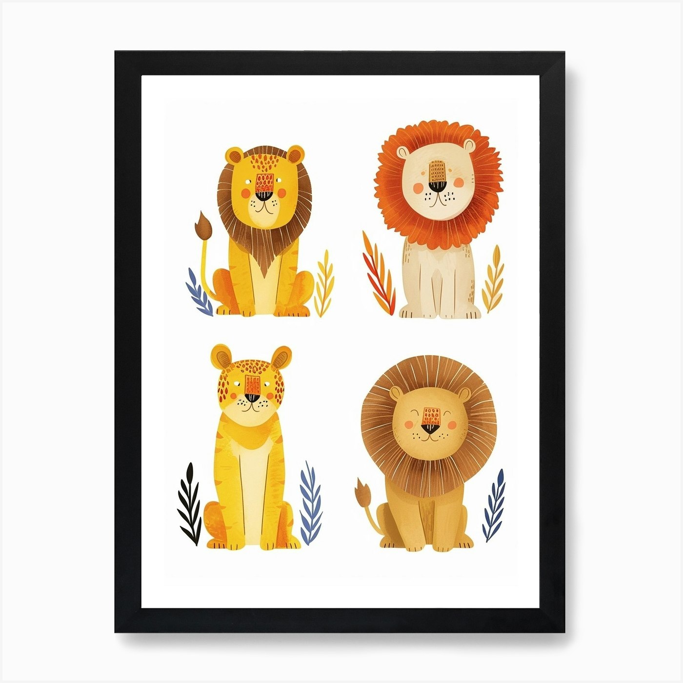 African Lion Lion In Different Seas Framed Wall Art Poster Canvas Print Picture