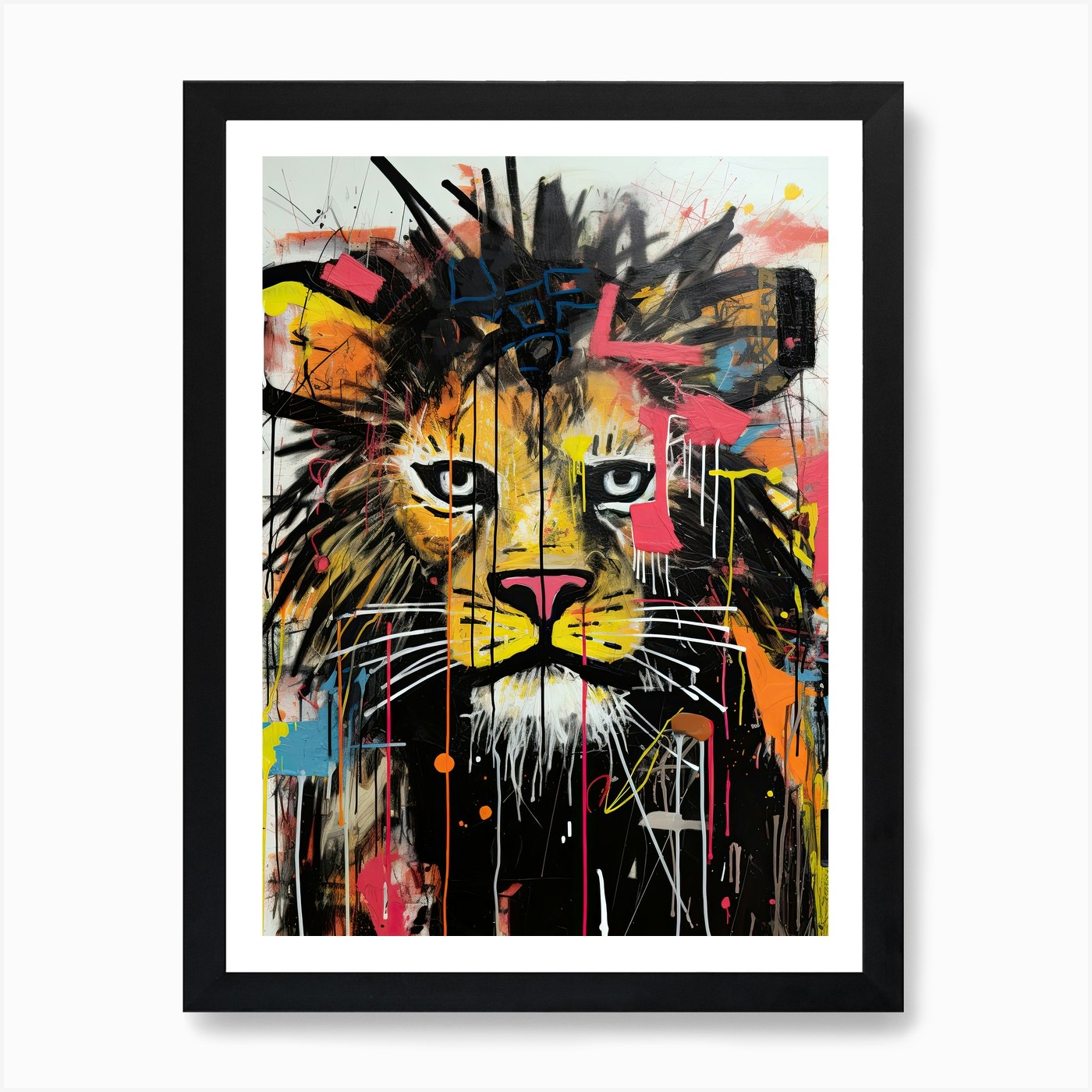 Lion in Basquiat style Art Print Framed Wall Art Poster Canvas Print Picture