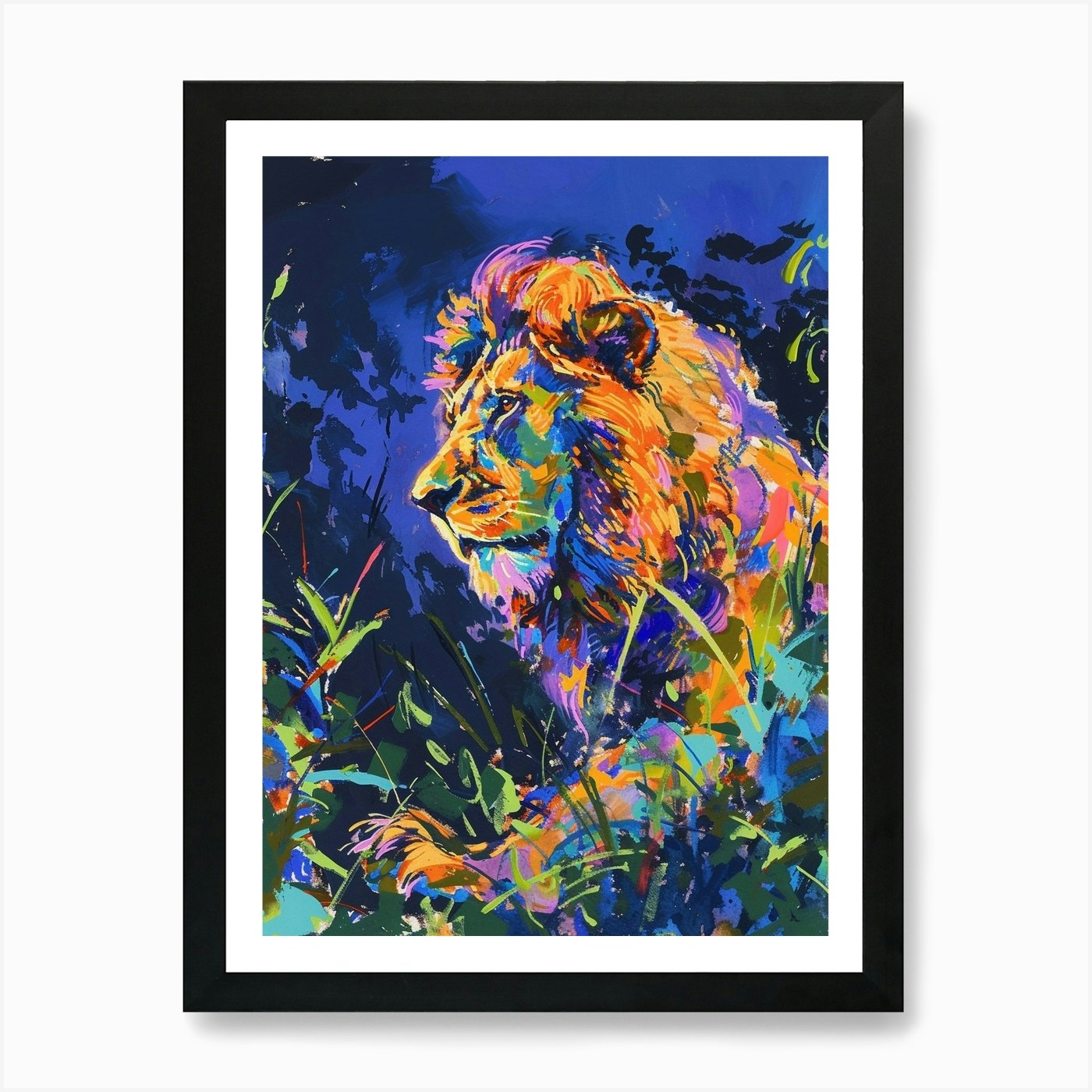 Southwest African Lion Night Hunt F Framed Wall Art Poster Canvas Print Picture