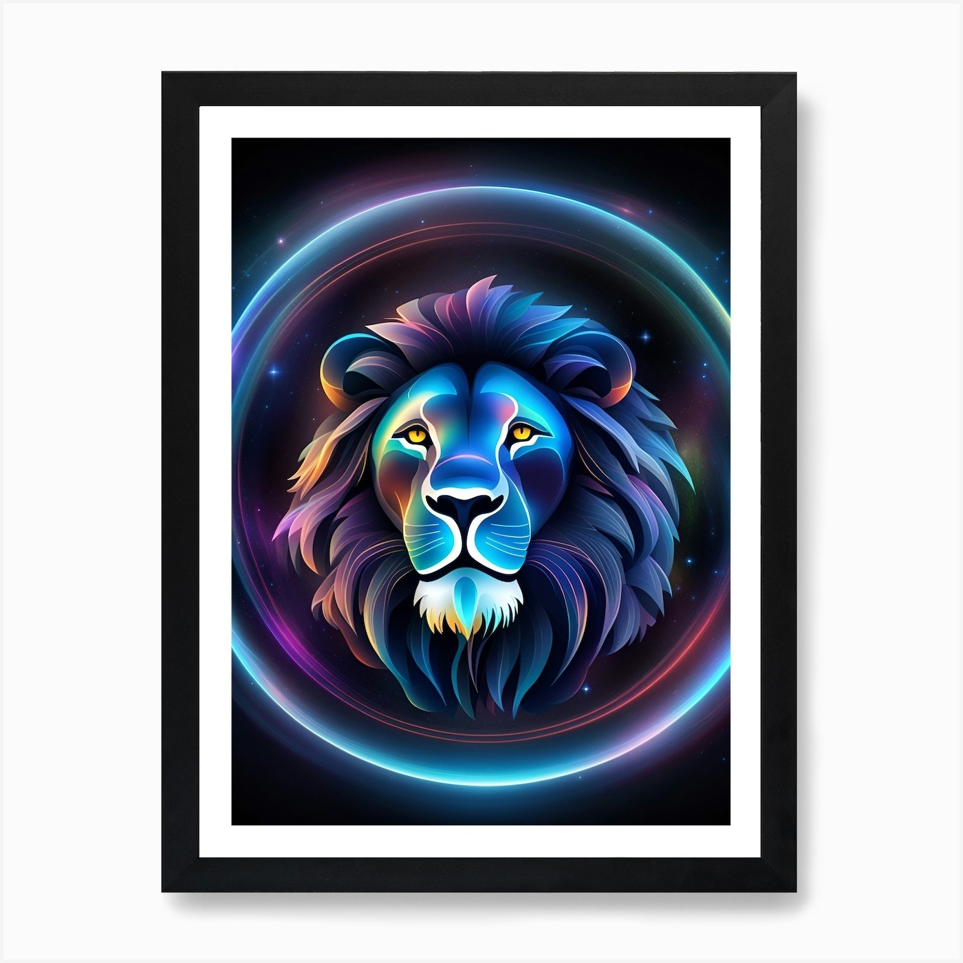 Neon Lion Head Art Print Framed Wall Art Poster Canvas Print Picture