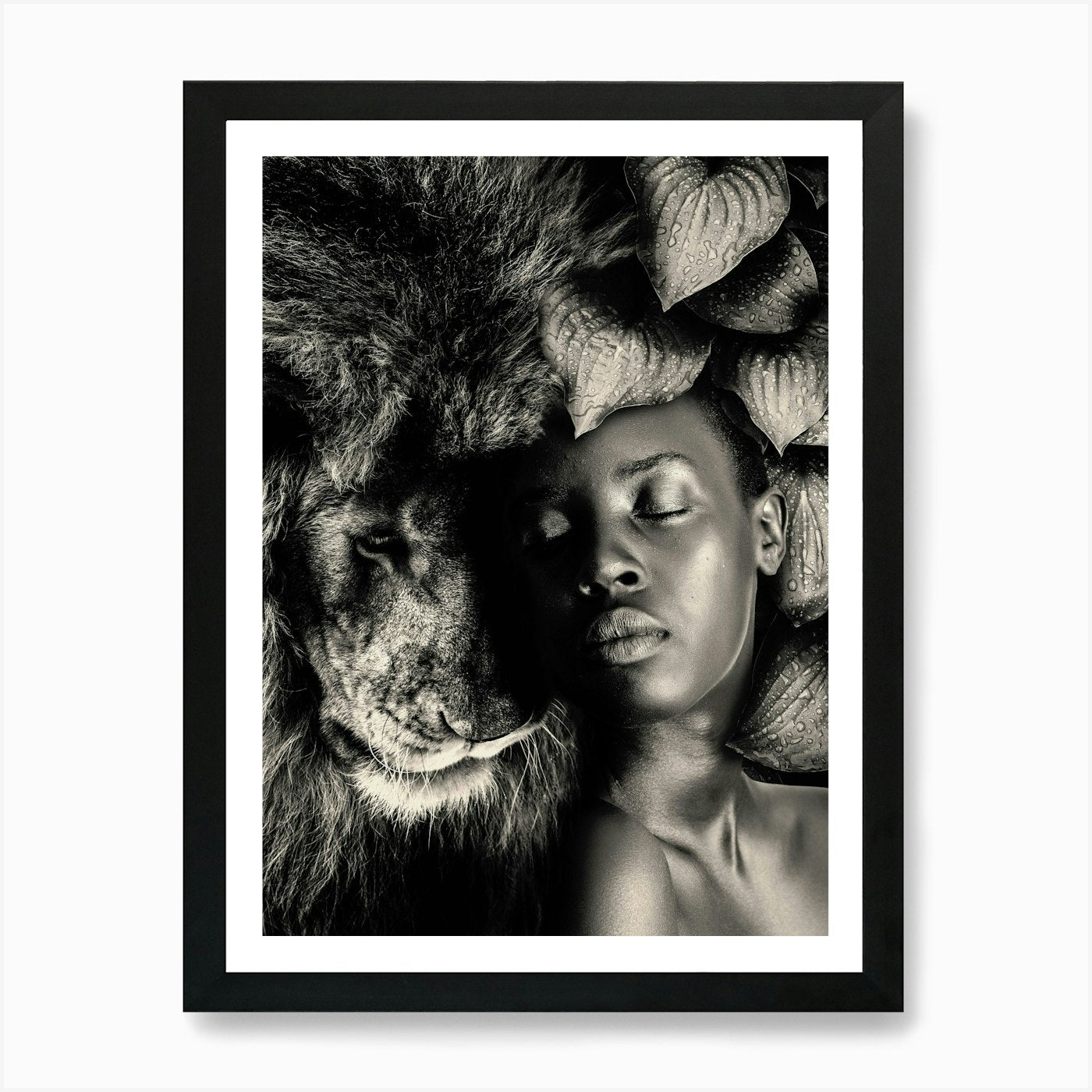 Lion And Woman Art Print Framed Wall Art Poster Canvas Print Picture