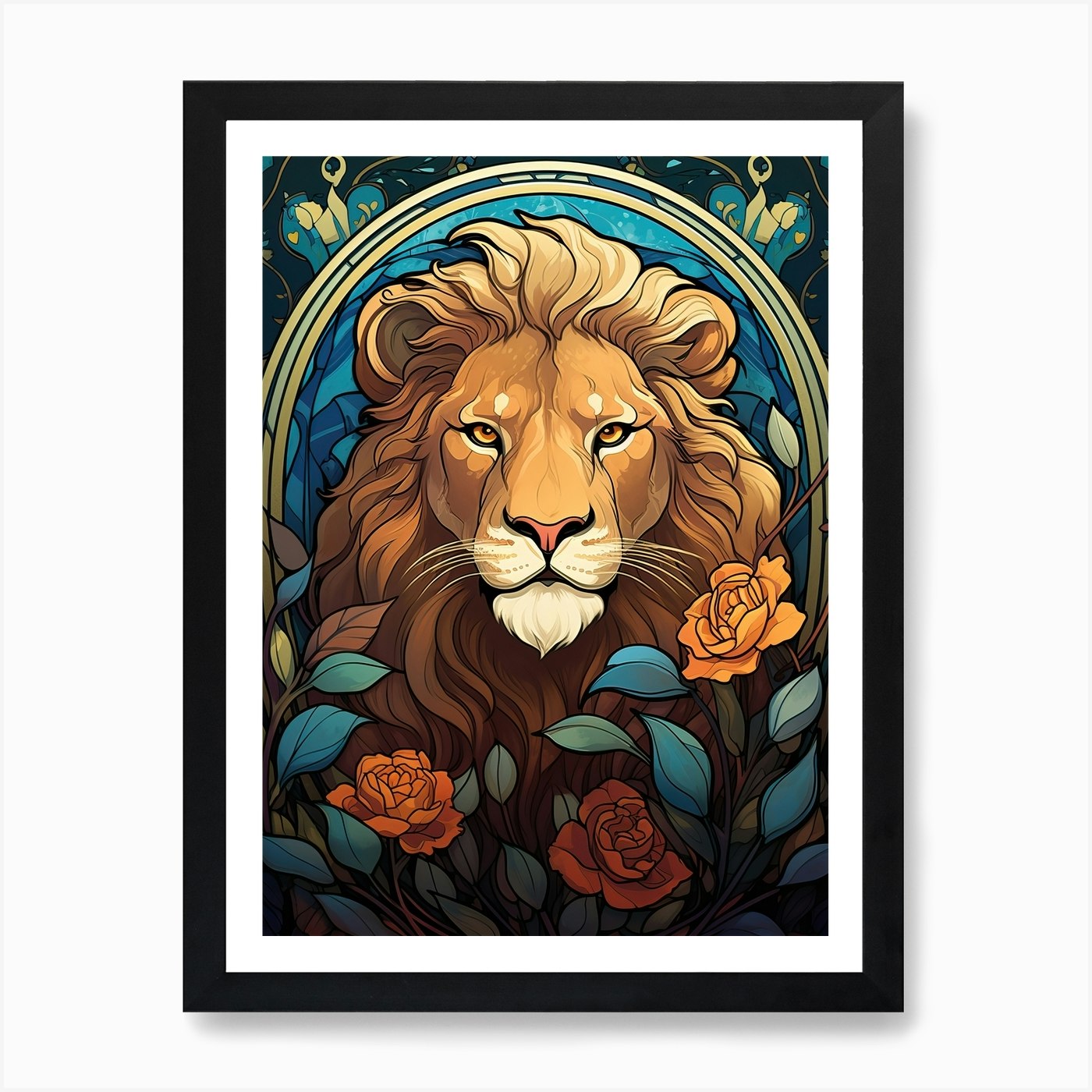 Lion Art Painting Art Nouveau 2 Art Framed Wall Art Poster Canvas Print Picture