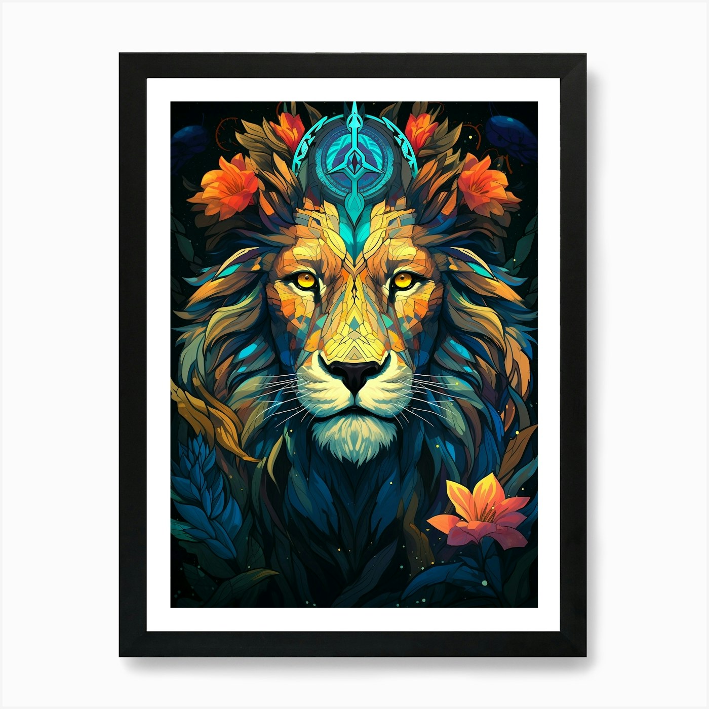 Lion Native Art Print Framed Wall Art Poster Canvas Print Picture