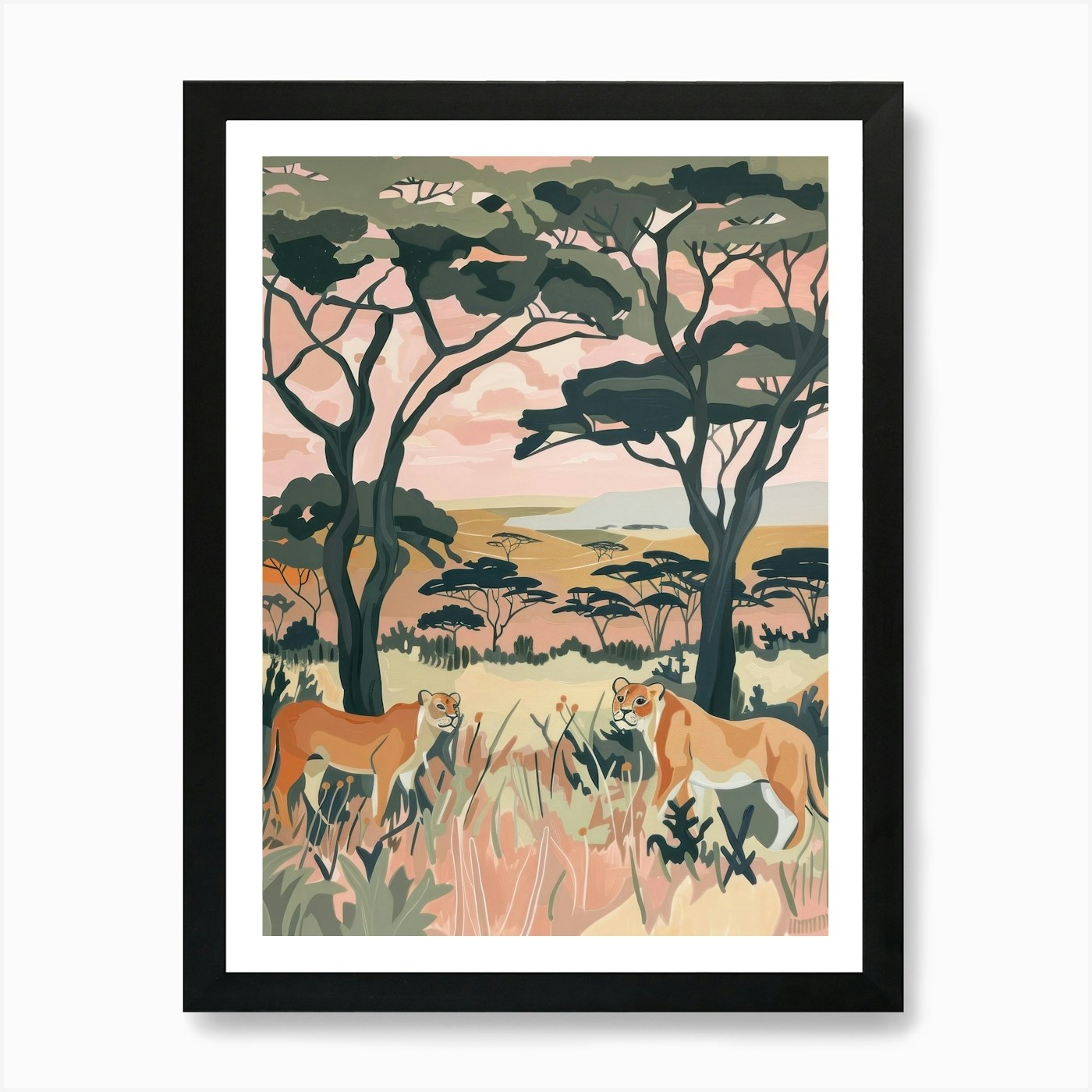 Lions Pastels Jungle Illustration 3 Framed Wall Art Poster Canvas Print Picture