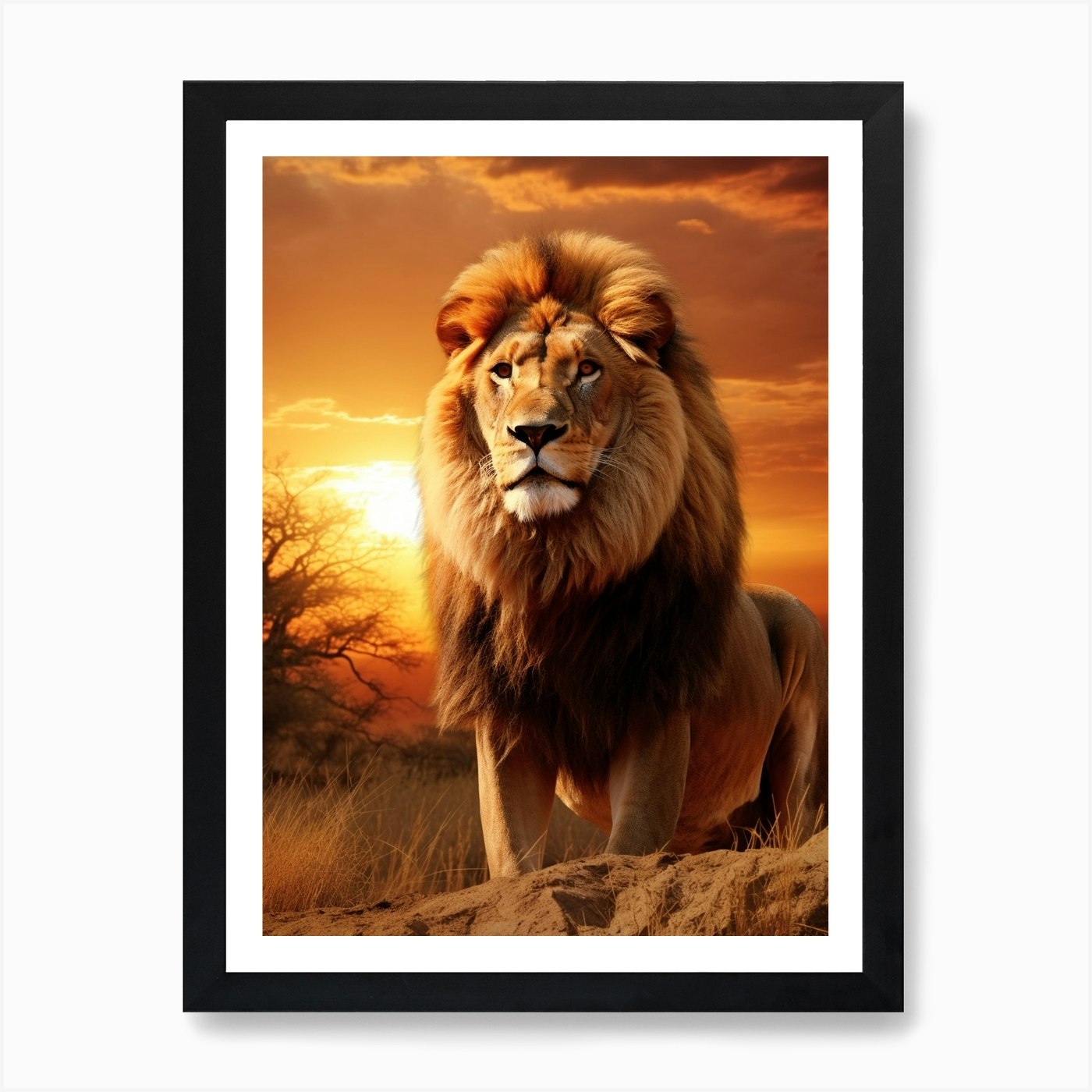African Lion Sunset Portrait 2 Art Framed Wall Art Poster Canvas Print Picture