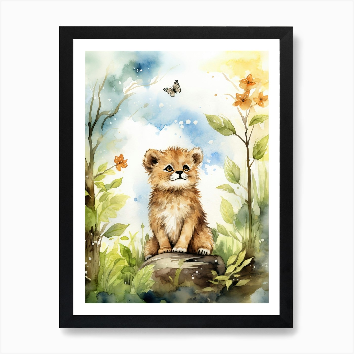 Birthwatching Watercolour Lion Art Framed Wall Art Poster Canvas Print Picture
