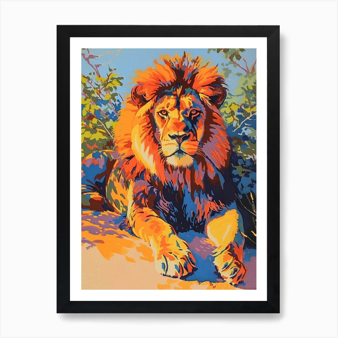 Southwest African Lion Resting In T Framed Wall Art Poster Canvas Print Picture