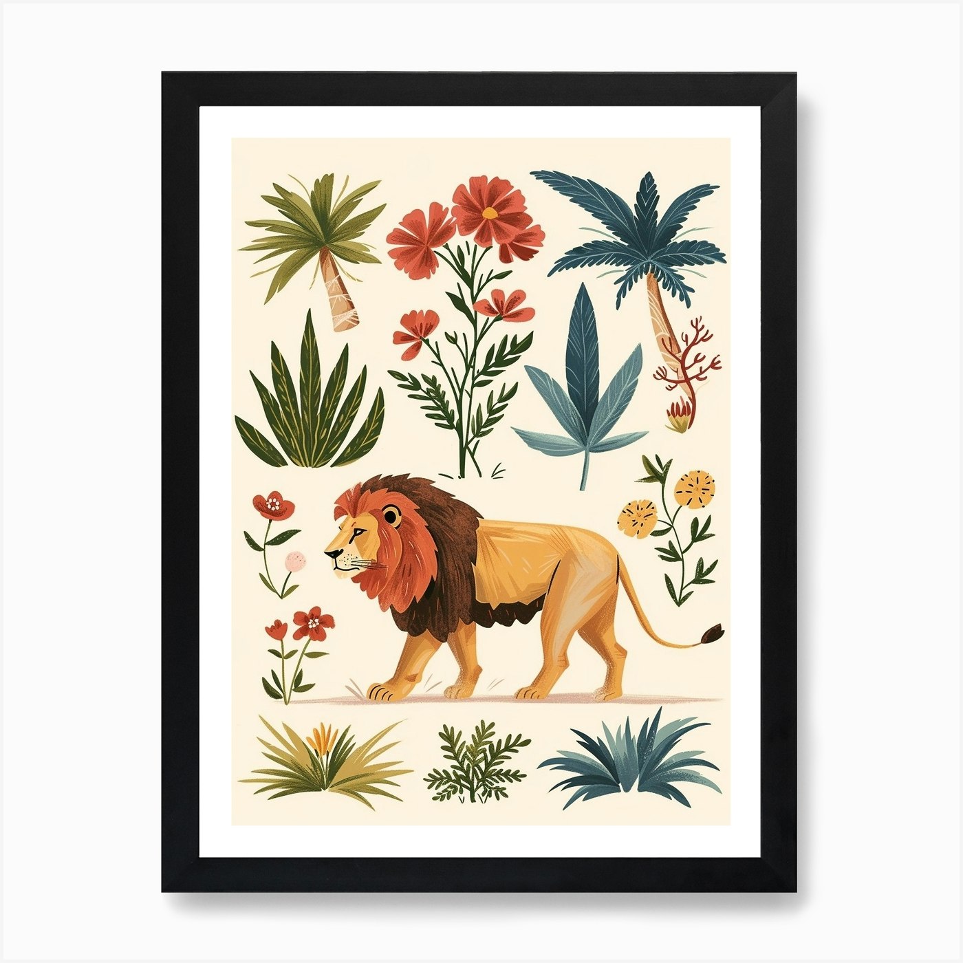 Barbary Lion Climbing A Tree Clipar Framed Wall Art Poster Canvas Print Picture