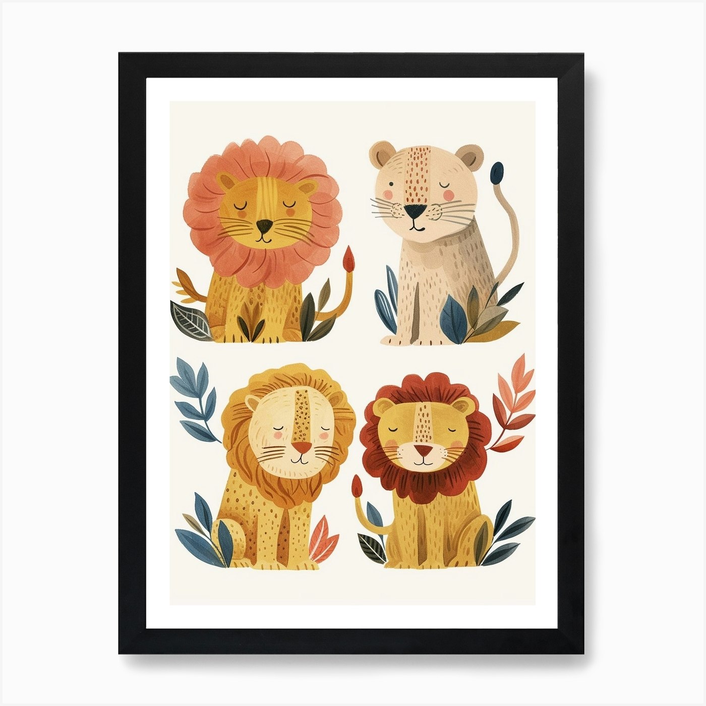 Barbary Lion In Different Seasons C Framed Wall Art Poster Canvas Print Picture