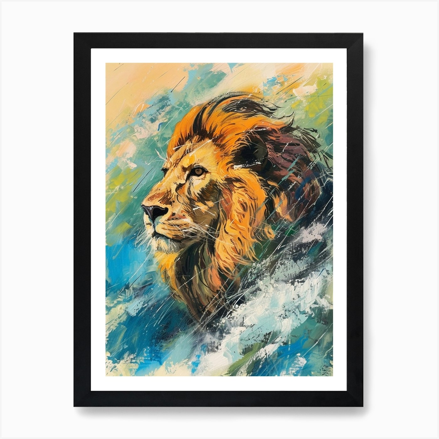 Asiatic Lion Facing A Storm Fauvist Framed Wall Art Poster Canvas Print Picture