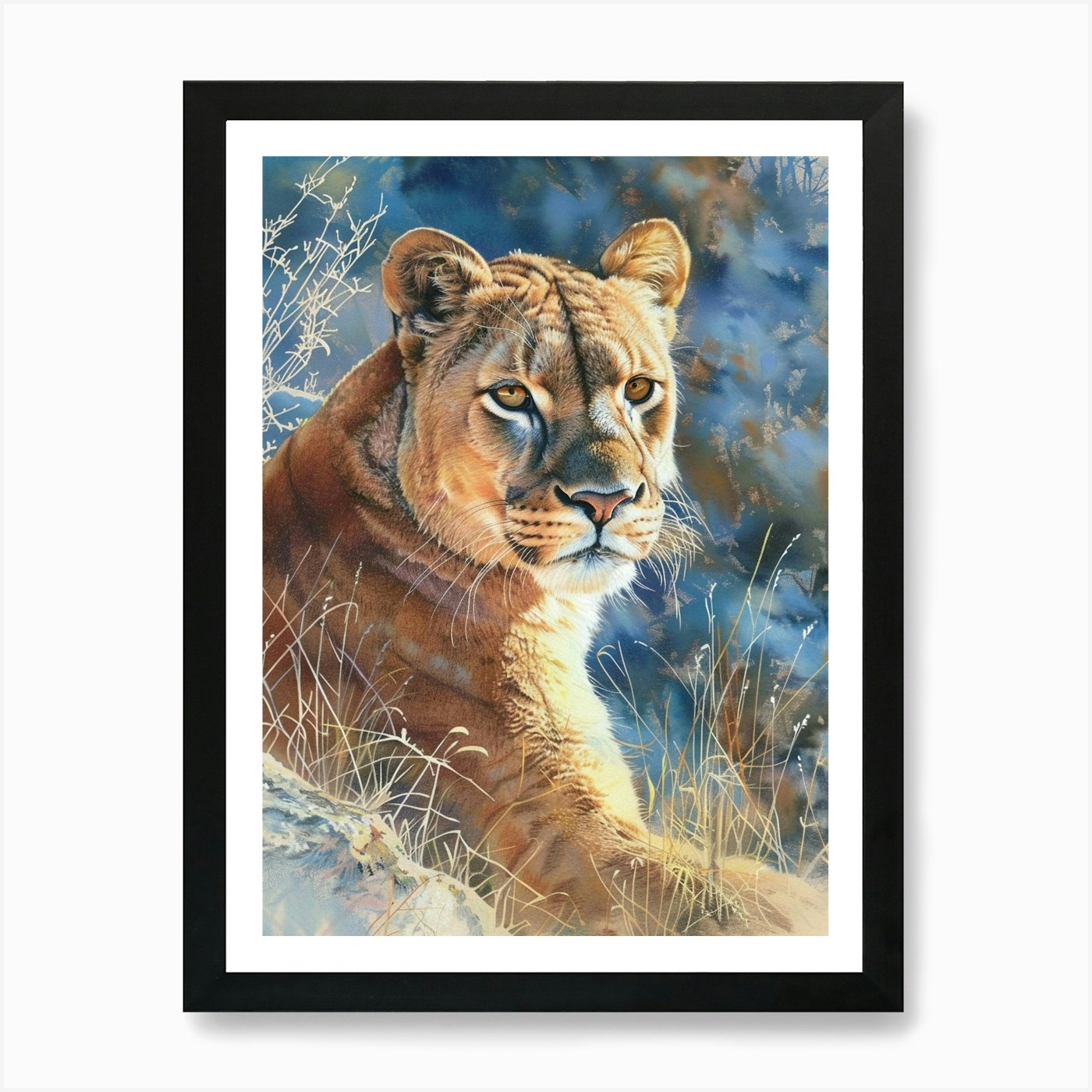 Mountain Lion Pastel Watercolour 2 Framed Wall Art Poster Canvas Print Picture