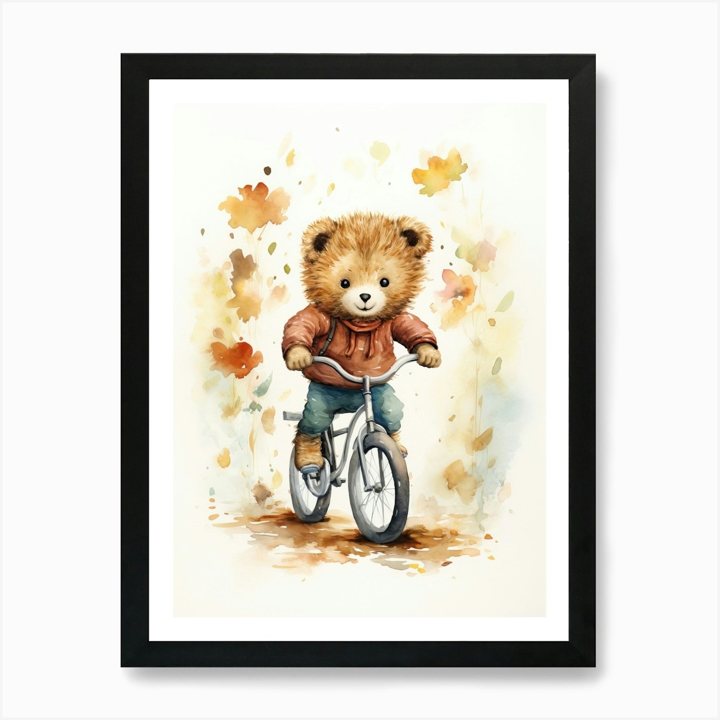 Biking Watercolour Lion Art Paintin Framed Wall Art Poster Canvas Print Picture