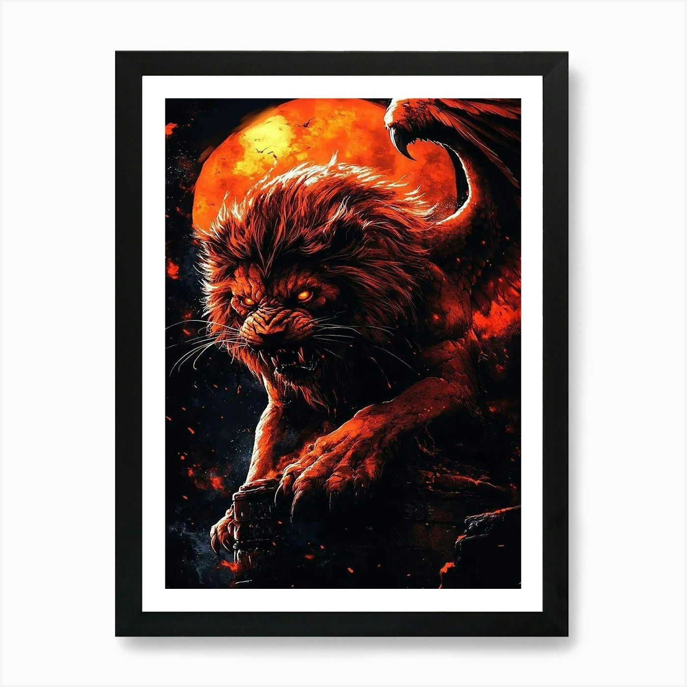 Lion In The Moonlight Art Print Framed Wall Art Poster Canvas Print Picture