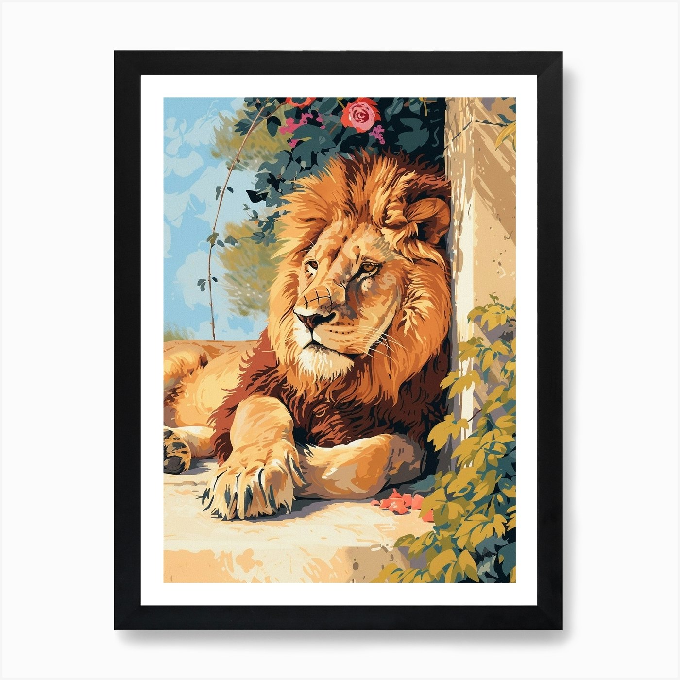 Barbary Lion Acrylic Painting 2 Art Framed Wall Art Poster Canvas Print Picture