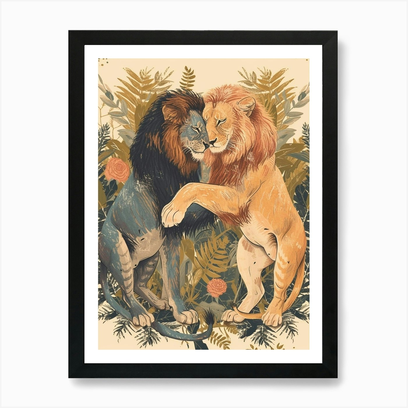 Barbary Lion Rituals Illustration 3 Framed Wall Art Poster Canvas Print Picture
