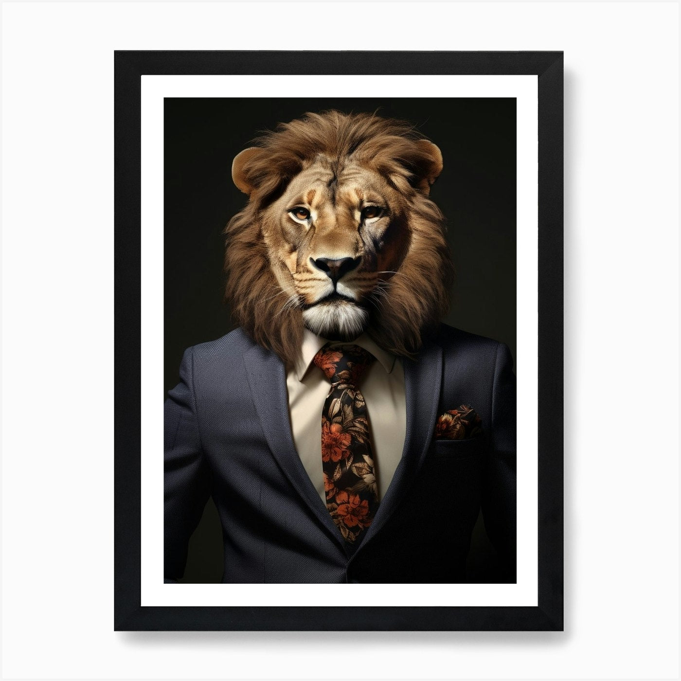 African Lion Wearing A Suit 5 Art P Framed Wall Art Poster Canvas Print Picture