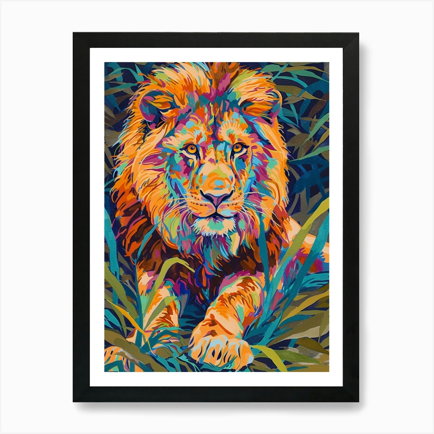Asiatic Lion Fauvist Painting 2 Art Framed Wall Art Poster Canvas Print Picture