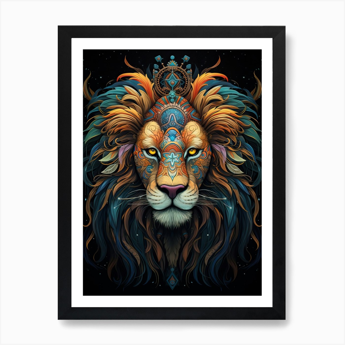 Lion Art Painting Naive Style 1 Art Framed Wall Art Poster Canvas Print Picture