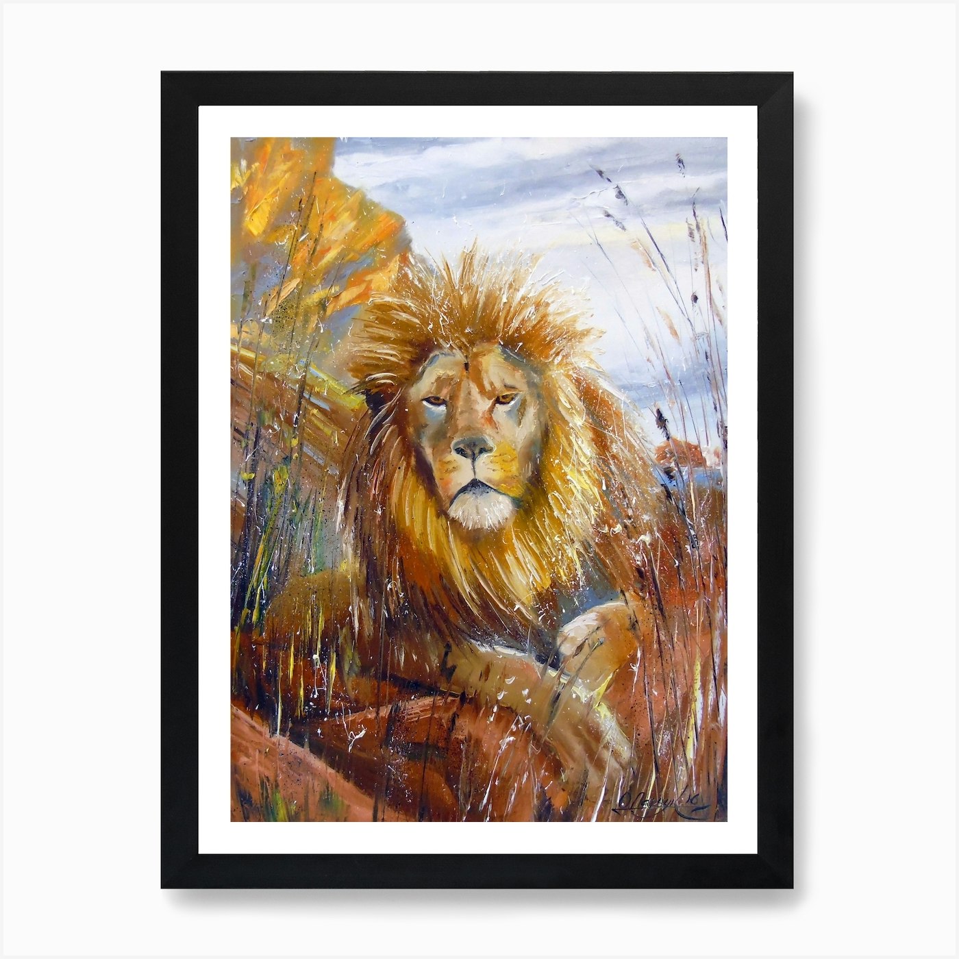 The lion looks into the distance Ar Framed Wall Art Poster Canvas Print Picture
