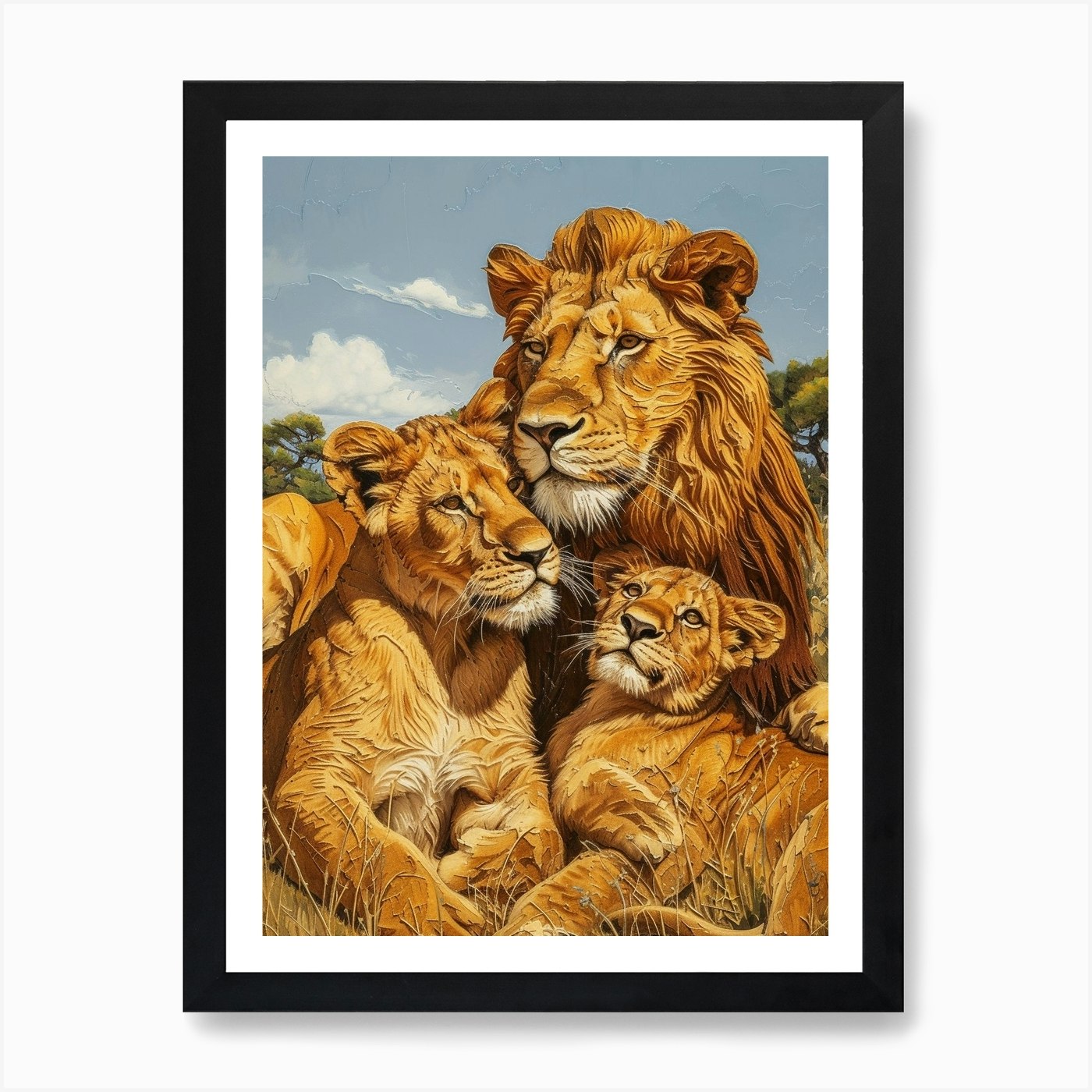 Barbary Lion Relief Illustration Fa Framed Wall Art Poster Canvas Print Picture
