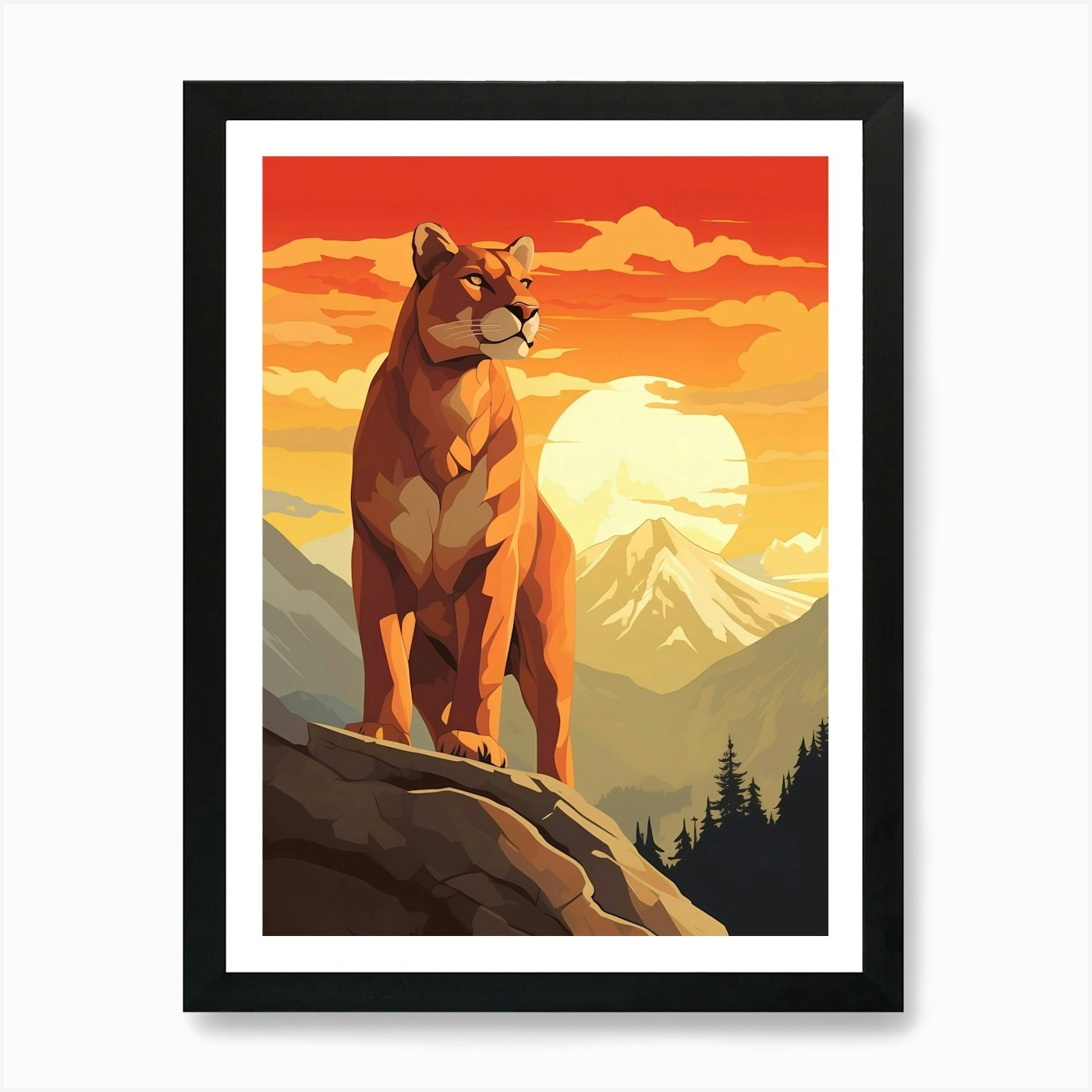 Lion In The Mountains Art Print Framed Wall Art Poster Canvas Print Picture
